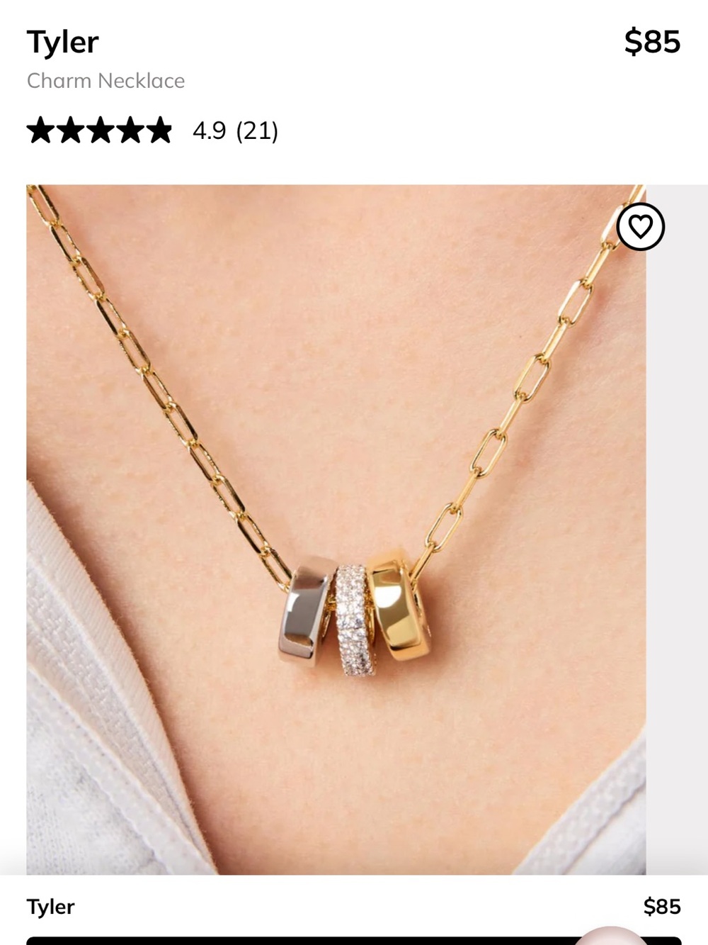 Gold Multi-Tone Ring Charm Necklace